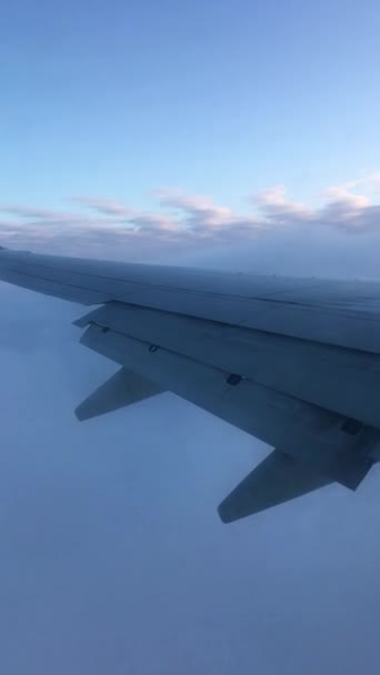 Zicht Vliegtuig Jet Wing Sky Wolken Vanuit Window Blue Achtergrond — Stockvideo