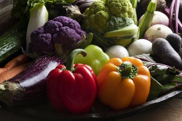 Large Baking Pan Fresh Mixed Colourful Vegetables Stock Picture