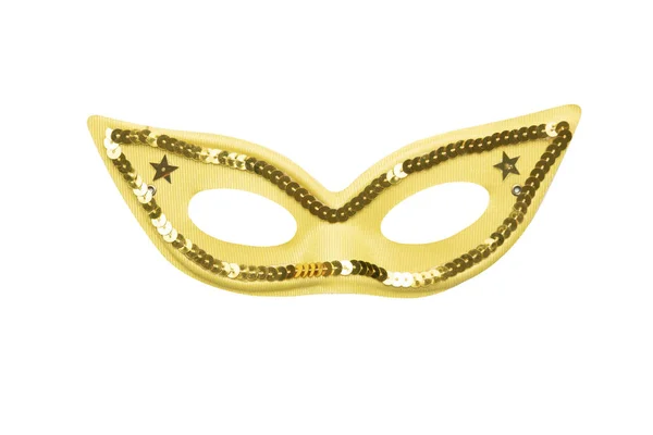 Yellow Carnival Mask Golden Beads Isolated White Background — Stock Photo, Image