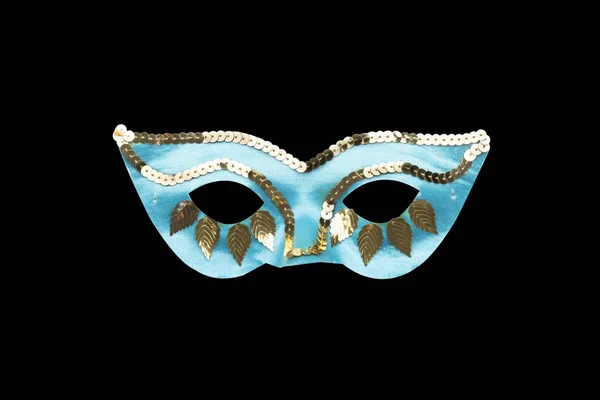 Jasnoniebieska Maska Karnawałowa Złotymi Koralikami Liśćmi — Zdjęcie stockowe