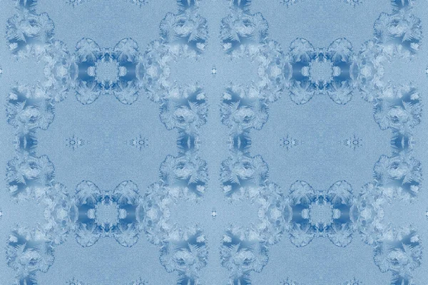 Collage of few repeated frosty pattern as Christmas or New Year background. Photo toned in trendy 2020 Classic Blue. — Stock Photo, Image