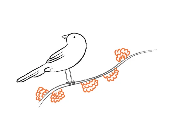 Pájaro en un boceto de rama, ilustración vectorial — Vector de stock