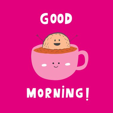 İyi sabah kartı, bir fincan kahve vektör illustratio bisküvi