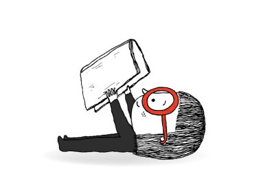 Küçük kız okuma bir kitap, el çizilmiş vektör yerde yatarken