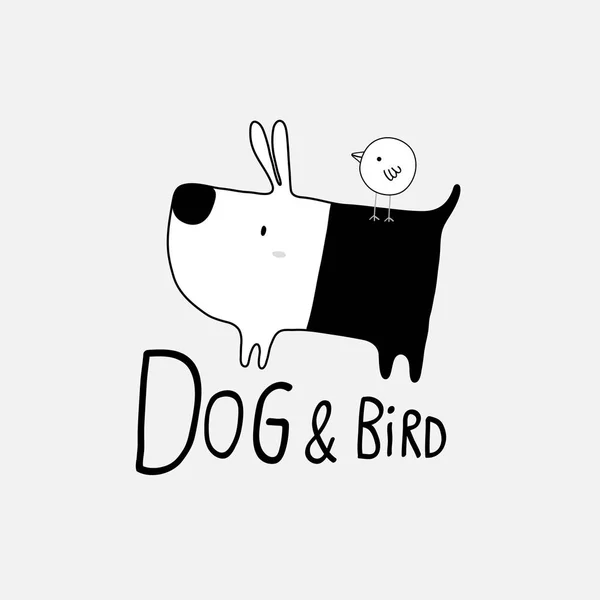Perro y pájaro logo vector — Vector de stock