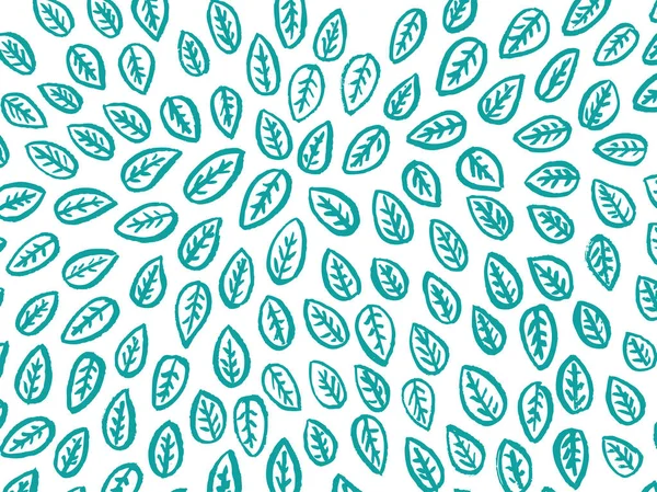 白色背景上的绿松石叶子图案。手工绘制的矢量图 — 图库矢量图片
