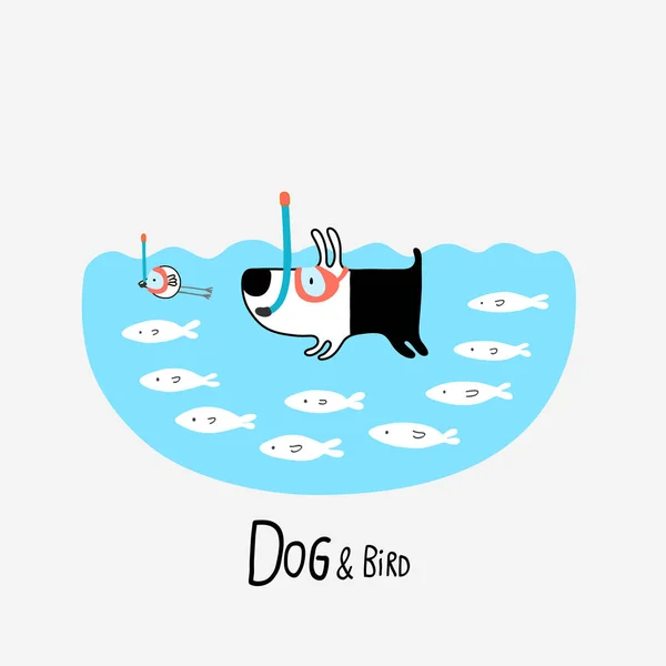 Snorkel para perros y pájaros, ilustración vectorial — Vector de stock