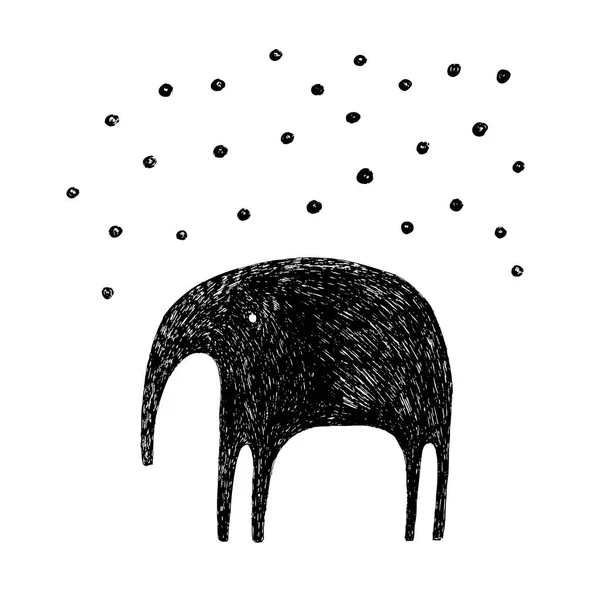 Elefant und Schnee, handgezeichnete Vektorillustration — Stockvektor