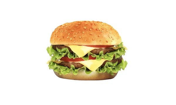 Beyaz Arka Planda Izole Edilmiş Taze Lezzetli Burger — Stok fotoğraf