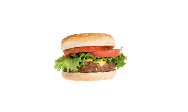 Świeże Smaczne Burger Izolowane Białym Tle — Zdjęcie stockowe