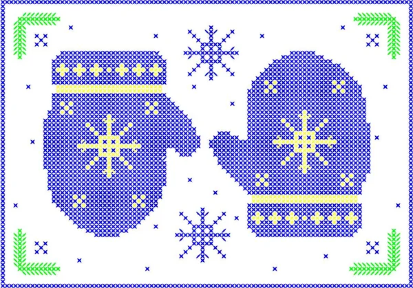 Üstünde kartaneleri olan eldivenler. Çapraz dikişli..