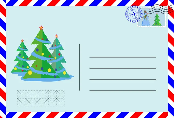 Posta pulu ve Noel ağacı desenli hava zarfı.