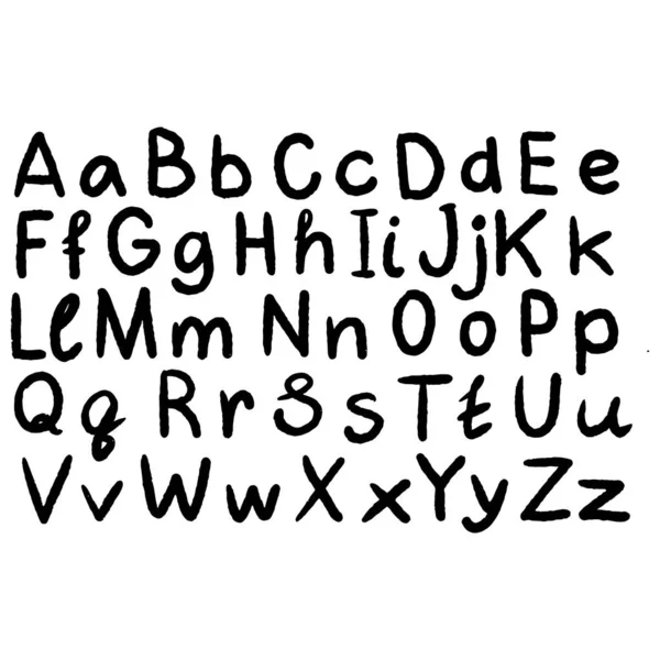 Drăguț alfabet scris de mână engleză, ilustrație vectorială de epocă. Scrisori mici și mari, bine pentru card, litere, postere — Vector de stoc