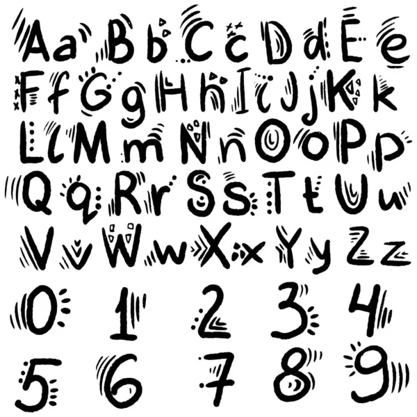 Mignon alphabet anglais écrit à la main, illustration vectorielle vintage. Lettres minuscules et majuscules, amende pour carte, lettrage, affiche — Image vectorielle