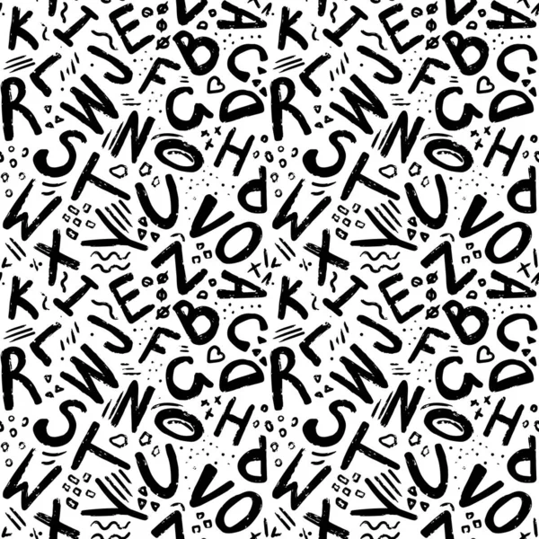 Schattig Engels hand geschreven alfabet, vintage vector naadloos patroon. Kleine letters en hoofdletters, prima voor kaart, belettering, poster — Stockvector