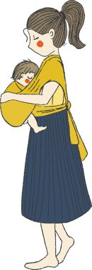 El yapımı anne ve bebek. Yeni doğmuş bebek askıda. Basit vektör illüstrasyonu