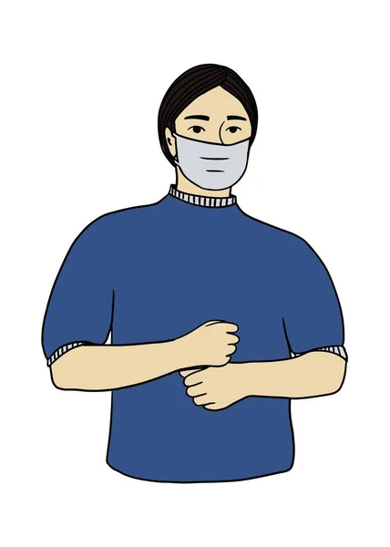 COVID-19 veya diğer insan virüslerini önlemenin örnekleri. Vektör kadın ya da erkek karakter maske takıyor. Çizim. Coronavirus ya da diğer hastalık koruma broşürleri