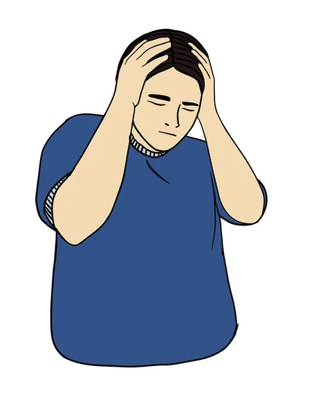 Human Sick Ill Disease Cartoon Character Demonstrate Symptoms Headache Flat — Stock Vector