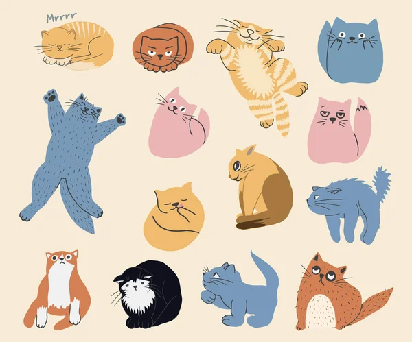 Mão Desenhado Plana Coleção Gatos Bonitos Conjunto Gatinhos Com Diferentes —  Vetores de Stock