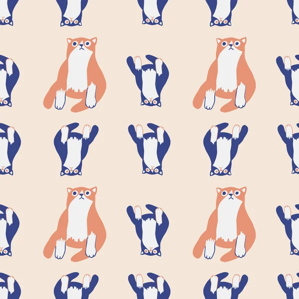 手描きフラットかわいい猫コレクション 異なる感情やポーズを持つ子猫のシームレスなパターン 子供っぽい装飾服 パターン ステッカー カード 織物のベクトルイラスト — ストックベクタ