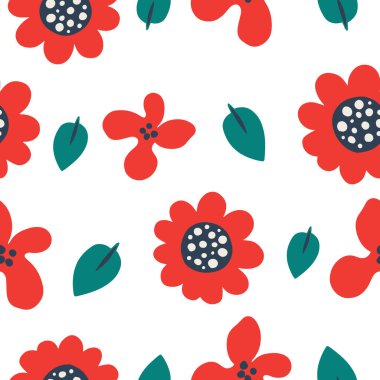 Elle çizilmiş dekoratif, pürüzsüz desen ve nazik çiçekler. Çiçekli ve yapraklı çiçek deseni. Bitkiler tekstil, kumaş, baskı, duvar kağıdı, ambalaj kağıdı için süsleme