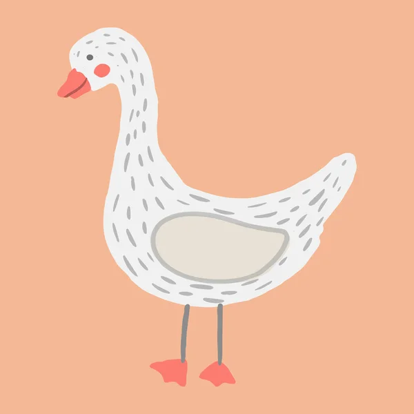 Ganso Vectorial Lindo Animal Dibujos Animados Dibujado Mano Elemento Plano — Vector de stock