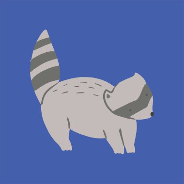 Vektör rakun. Sevimli el çizimi çizgi film hayvanı. Tasarım için düz öge, kart, etiket, poster, ambalaj, kısa baskı veya bebek bezi için mükemmel.