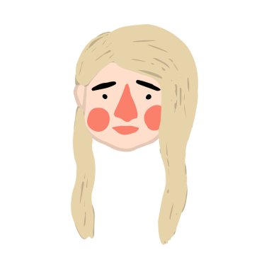 El çizimi düz vektör genç kadın kafası, kadın karikatür portresi.