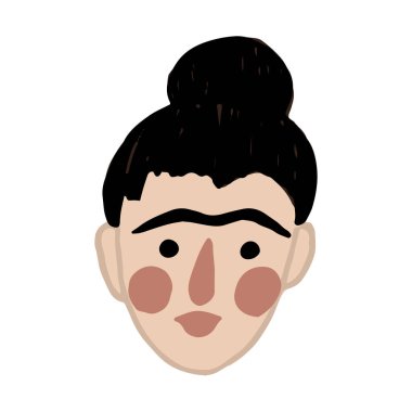 El çizimi düz vektör genç kadın kafası, kadın karikatür portresi.