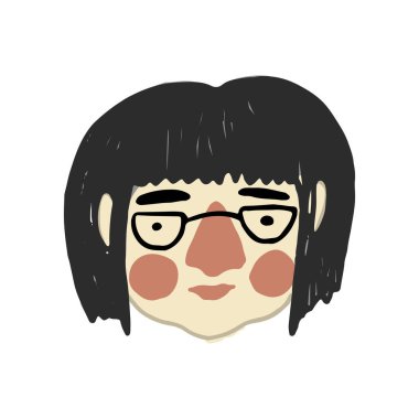 El çizimi düz vektör genç kadın kafası, kadın karikatür portresi.