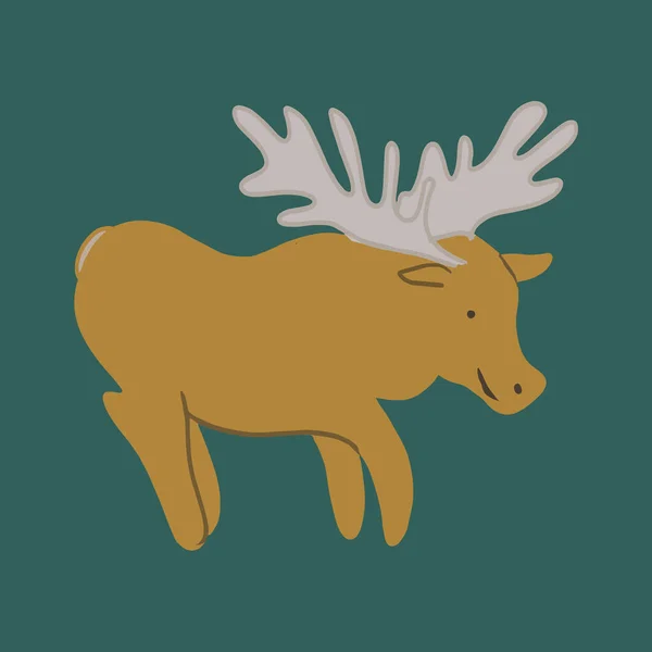 Vector Elk Mignon Animal Dessin Animé Dessiné Main Élément Plat — Image vectorielle