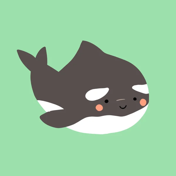 Lindo Dibujo Plano Ballena Asesino Adorable Pequeña Ilustración Vectorial Orca — Vector de stock