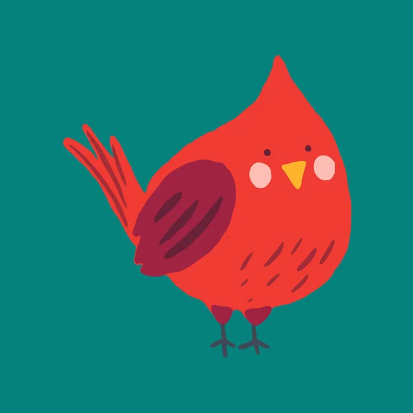 Vector Cardenal Pájaro Rojo Lindo Animal Dibujos Animados Dibujado Mano — Vector de stock