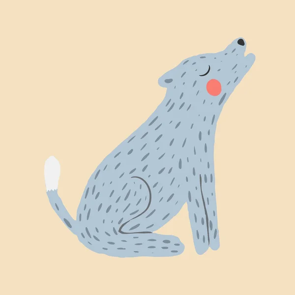 Loup Vecteur Mignon Animal Dessin Animé Dessiné Main Élément Plat — Image vectorielle