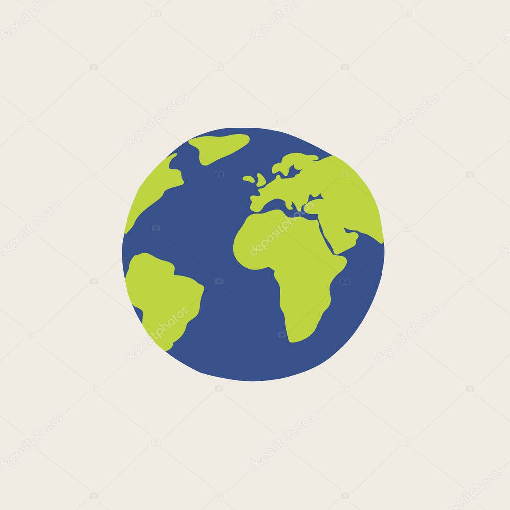 A hand drawn flat globe . Postcard for the Earth day. Vector Illustration with save the planet meaning. Perfect for print, cards, posters, booklet, design
