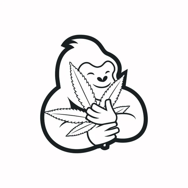 Gorila Abrazando Canabis Dibujo Dibujos Animados Vector — Archivo Imágenes Vectoriales