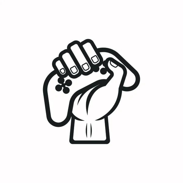 Oyun vektörü logo tasarımı için joystick 'i tutan el.