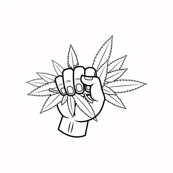 Mão Segurando Firmemente Ilustração Vetor Cannabis — Vetor de Stock