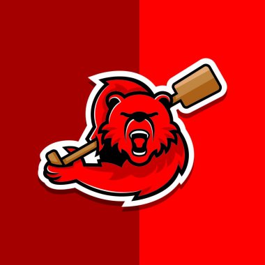illustration of isolated cartoon bear paddling sport logo 
