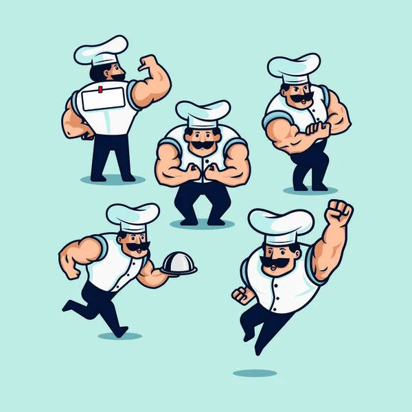 Conjunto Cartoon Ilustração Musculação Musculação Chef — Vetor de Stock