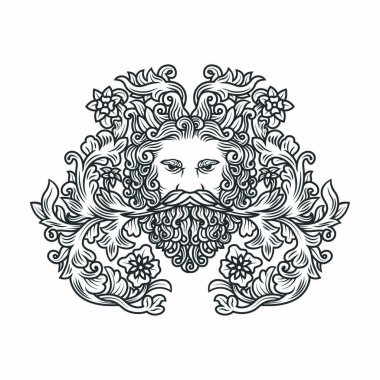 Bıyıklı ve yapraklı bir adamın kafa vektörünün etrafını saran görüntüsü