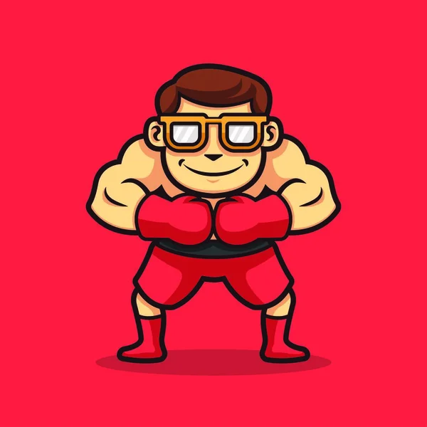 Geek Man Boxe Vettoriale Personaggio Ilustrazione — Foto Stock