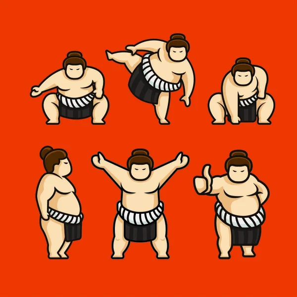 Set Carino Sumo Japan Personaggio Vettoriale — Vettoriale Stock