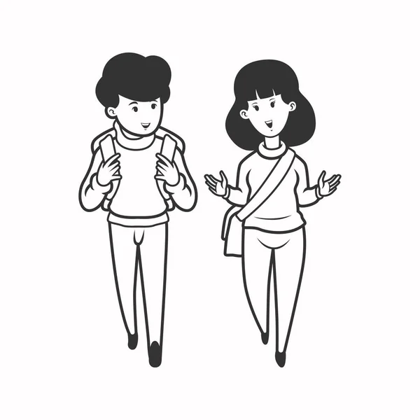Dos Jóvenes Caminando Juntos Hablando Mientras Caminan Juntos Ilustración Vectorial —  Fotos de Stock