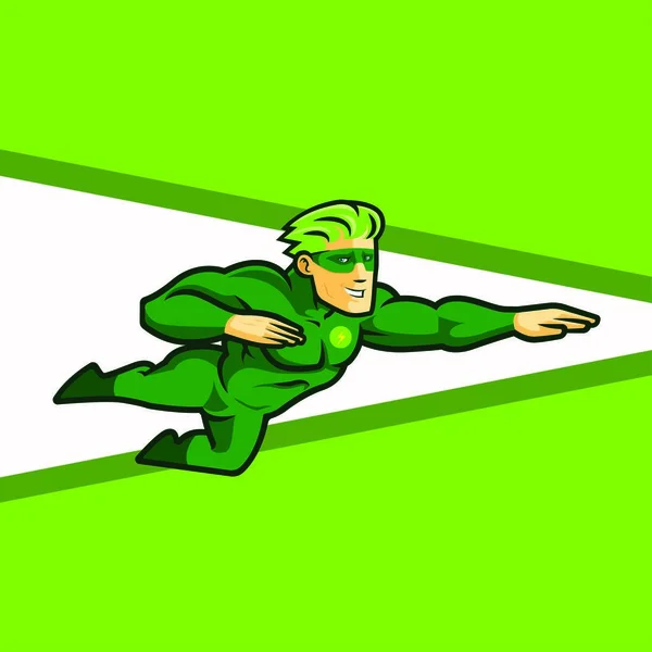 Superhéroe Verde Con Máscara Volando Ilustración Vectorial — Foto de Stock