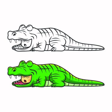 Timsah kostümü giyen çocukların tasviri. boyama kitabı için