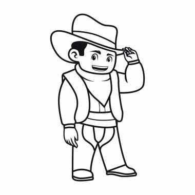 Çizgi film şerifinin ya da Amerikan kovboyunun basit boyama sayfası. Çocuklar ve çocuklar için boyama kitabı tasarımı.