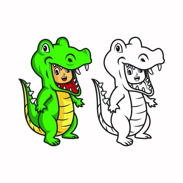 Illustration Von Kindern Dinosaurier Kostümen Für Malbuch — Stockvektor