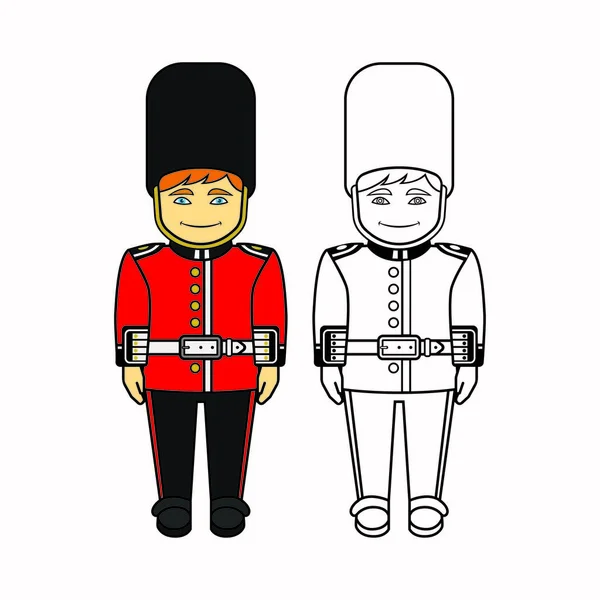 Karikatur Einer Garde Der Königin Traditioneller Uniform Britischer Soldat Isoliert — Stockvektor