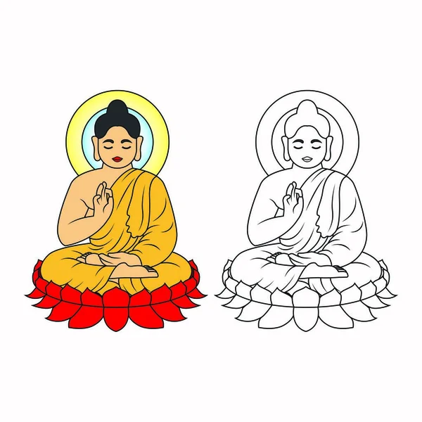 Buddha Linje Tegning Siddende Eller Mediterende Buddha Statue Vektor Illustration - Stock-foto